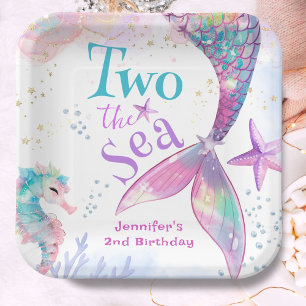 Zwei Sea Mermaid 2. Geburtstagspapier-Teller Pappteller