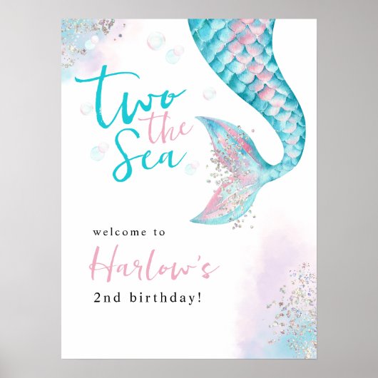 Zwei Sea Mermaid Geburtstag Begrüßungszeichen Poster (Vorne)
