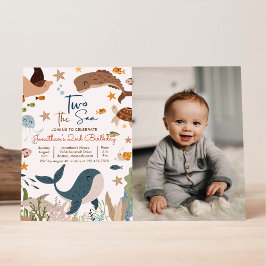 Zwei Sea Whale Shark Turtle 2. Geburtstag Party Einladung