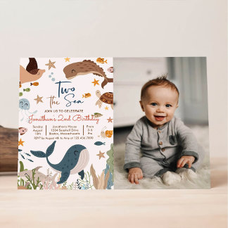 Zwei Sea Whale Shark Turtle 2. Geburtstag Party Einladung