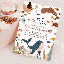 Zwei Sea Whale Shark Turtle 2. Geburtstag Party Einladung