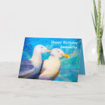 Zwei Seagulls Aquarellfarben Name Happy Birthday