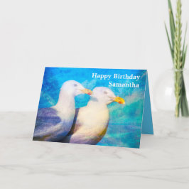 Zwei Seagulls Aquarellfarben Name Happy Birthday Karte