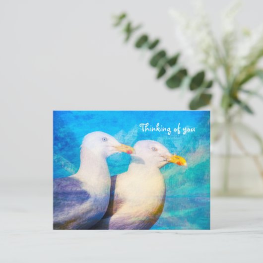 Zwei Seagulls Blue Sky Postkarte (Stehend Vorderseite)