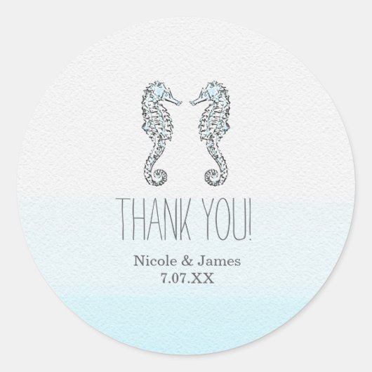 Zwei Seepferde Eleganter Strand Hochzeit Runder Aufkleber (Vorderseite)