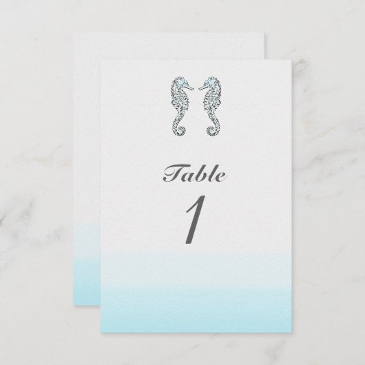 Zwei Seepferde Eleganter Strand Hochzeit Tischnumm Einladung (Vorne/Hinten)