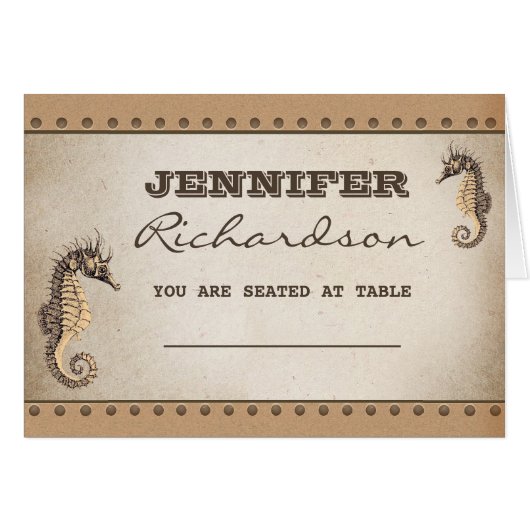 zwei Seepferde nautische Hochzeit Platzkarten (Vorderseite (Horizontal))