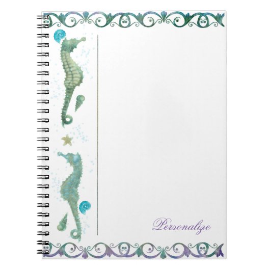 Zwei Seepferde Watercolor Beach Elegante Custom Notizblock (Vorderseite)