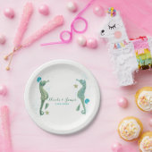 Zwei Seepferde Watercolor Beach Hochzeit Verlobung Pappteller (Party)