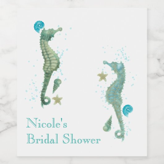 Zwei Seepferde Watercolor Beach Hochzeit Verlobung Weinetikett (Einzelnes Label)