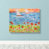Zwei Segelboote Big Sun Stretched Canvas Print Leinwanddruck (Insitu (Holzboden))