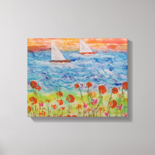 Zwei Segelboote Big Sun Stretched Canvas Print Leinwanddruck (Vorderseite)