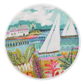 Zwei Segelboote Keramikknauf (Vorderseite)