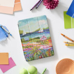 Zwei Segelboote und Hütte iPad Pro Cover<br><div class="desc">Zwei Segelboote und Hütte I von Karen Fields. Helle,  lustige Szene mit Blume,  Bäumen,  einer Hütte und Segelbooten auf dem Wasser.</div>