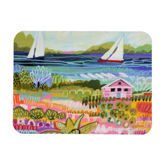 Zwei Segelboote und Hütte Magnet (Horizontal)