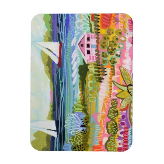 Zwei Segelboote und Hütte Magnet (Vertikal)