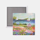 Zwei Segelboote und Hütte Magnet (Vorderseite/Rückseite)