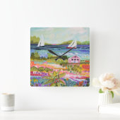 Zwei Segelboote und Hütte Quadratische Wanduhr (Zuhause)