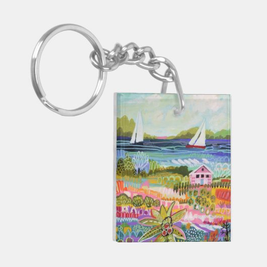 Zwei Segelboote und Hütte Schlüsselanhänger (Vorderseite links)