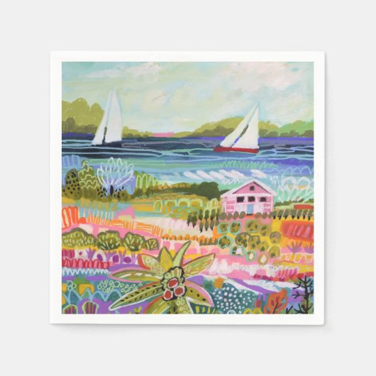 Zwei Segelboote und Hütte Serviette (Vorderseite)