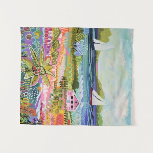 Zwei Segelboote und Hütte Wandteppich (Vorderseite (Horizontal))