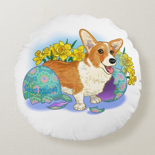 Zwei Seiten Corgi Rundes Kissen (Vorderseite)
