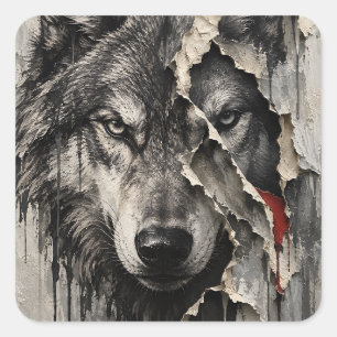 Zwei Seiten desselben Wolfes Quadratischer Aufkleber
