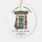 Zwei Seiten Foto Unser erstes Weihnachtshaus Keramik Ornament (Links)