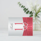 Zwei Seiten Korallenrosa und graue Tischnummer (Stehend Vorderseite)