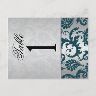 Zwei Seiten Silber und Aquamarine Damask II Tischn Postkarte