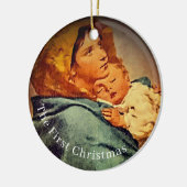 Zwei-seitige erste Weihnachtsschmuck-Foto Keramik Ornament (Links)