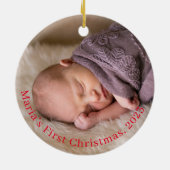 Zwei-seitige erste Weihnachtsschmuck-Foto Keramik Ornament (Hinten)