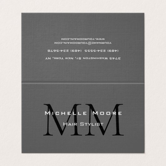Zwei seitliche Mit Monogramm Schwarzgraukalligraph Visitenkarten (Außenseite Aufgefaltet)