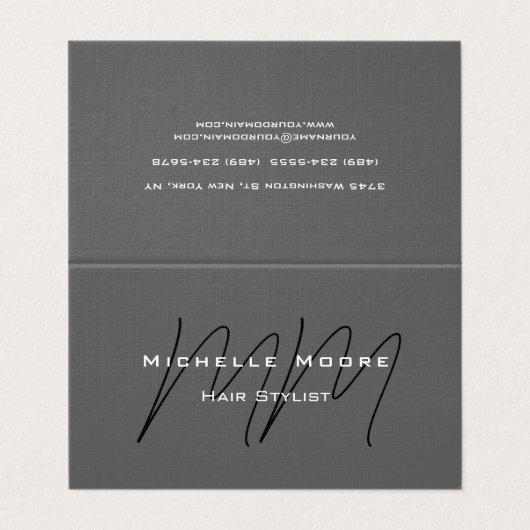 Zwei seitliche Mit Monogramm Schwarzgraukalligraph Visitenkarten (Außenseite Aufgefaltet)