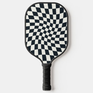 Zwei seitliche Retro-Schwarz-weiße, gezogene Karo  Pickleball Schläger