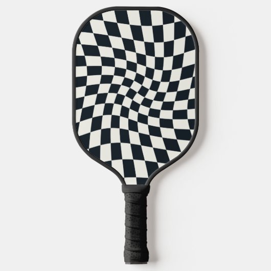 Zwei seitliche Retro-Schwarz-weiße, gezogene Karo Pickleball Schläger (Vorderseite)