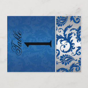 Zwei seitliche Silber- und Blue Damask-Tischnummer Postkarte