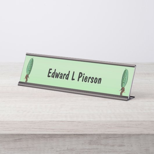 Zwei seltsame Men Green Pickle Heads mit Facebook Schreibtischnamensplakette (Vorderseite )