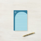 Zwei Shades Blue Lined Arch Mit Monogramm Post-it Klebezettel (Auf Schreibtisch)