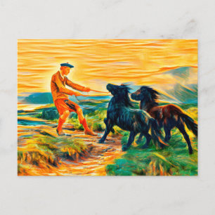 Zwei Shetland-Ponys in einer miessigen Landschaft Postkarte