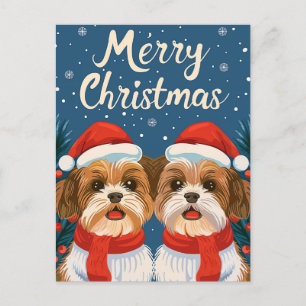 Zwei Shi Tzu Frohe Weihnachten Postkarte