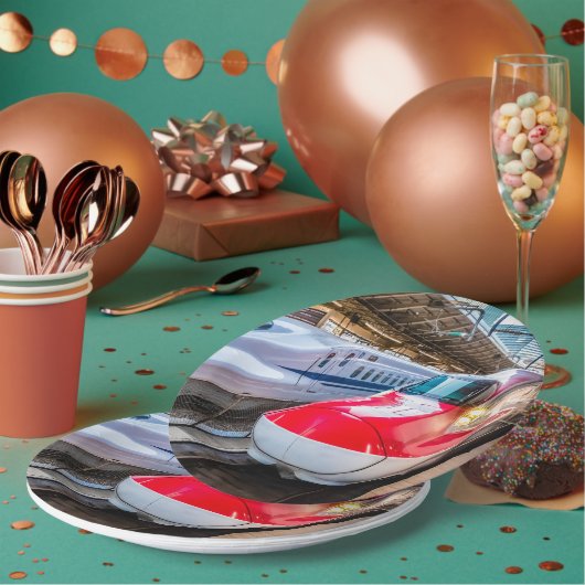 Zwei Shinkansen am Bahnhof Tokio Pappteller (Multi)