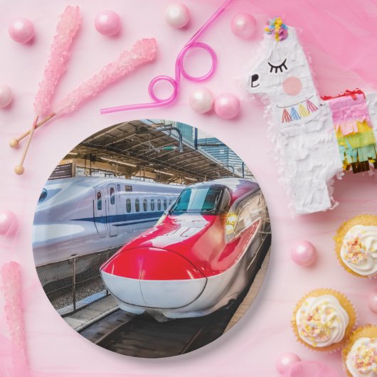 Zwei Shinkansen am Bahnhof Tokio Pappteller (Party)
