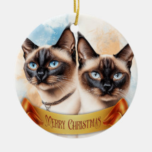 Zwei siamesische Katzen Keramik Ornament