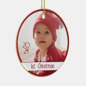 Zwei Sided Red Gold Baby's First Christmas Ornamen Keramik Ornament (Rechts)
