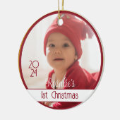 Zwei Sided Red Gold Baby's First Christmas Ornamen Keramik Ornament (Links)