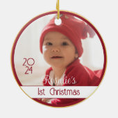 Zwei Sided Red Gold Baby's First Christmas Ornamen Keramik Ornament (Hinten)
