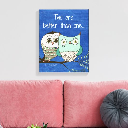 Zwei sind besser als ein Bibelverse mit Eulen Leinwanddruck (Insitu (Wohnzimmer))