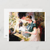 Zwei Sisters Friends Reading Letter Malerei Postkarte (Vorne/Hinten)