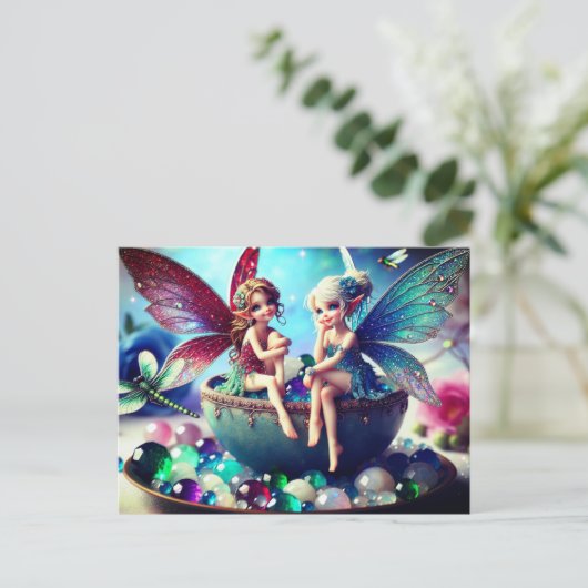 Zwei Sitzfeen Postkarte (Stehend Vorderseite)